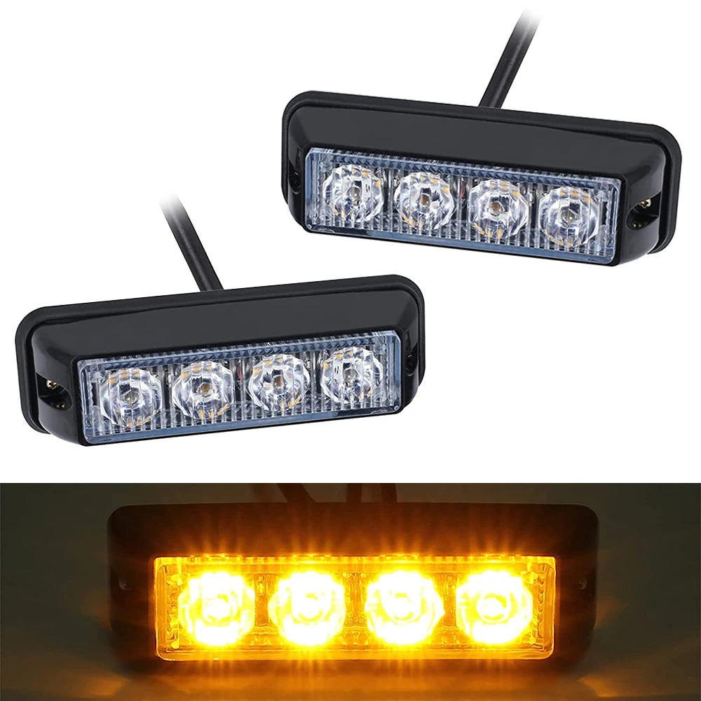 Pack Amber Emergency Strobe 4LED Surface Mount Yellow Red
