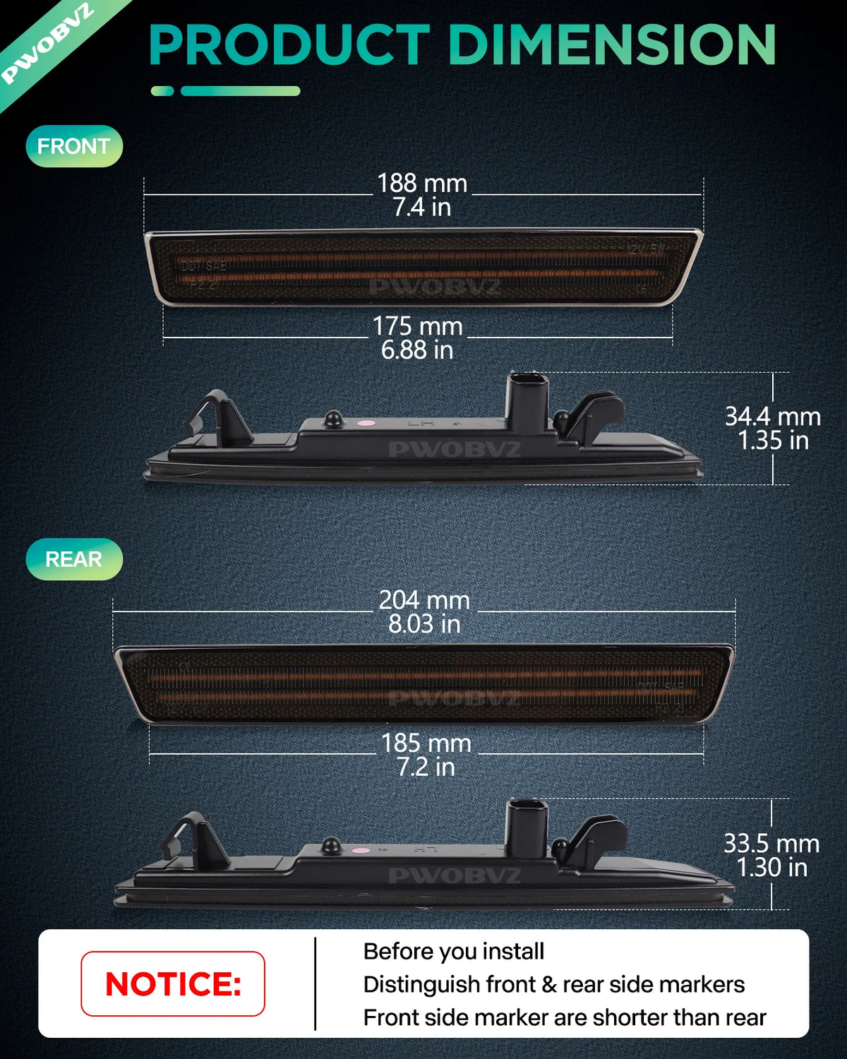 For Dodge Challenger 2015-2023 4PCS Front Rear Bumper Side