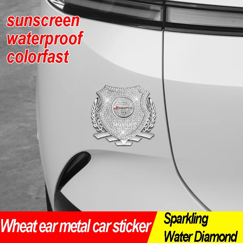 Diamond Studded Wheat Ear Emblem Sticker 3D Metal Badge