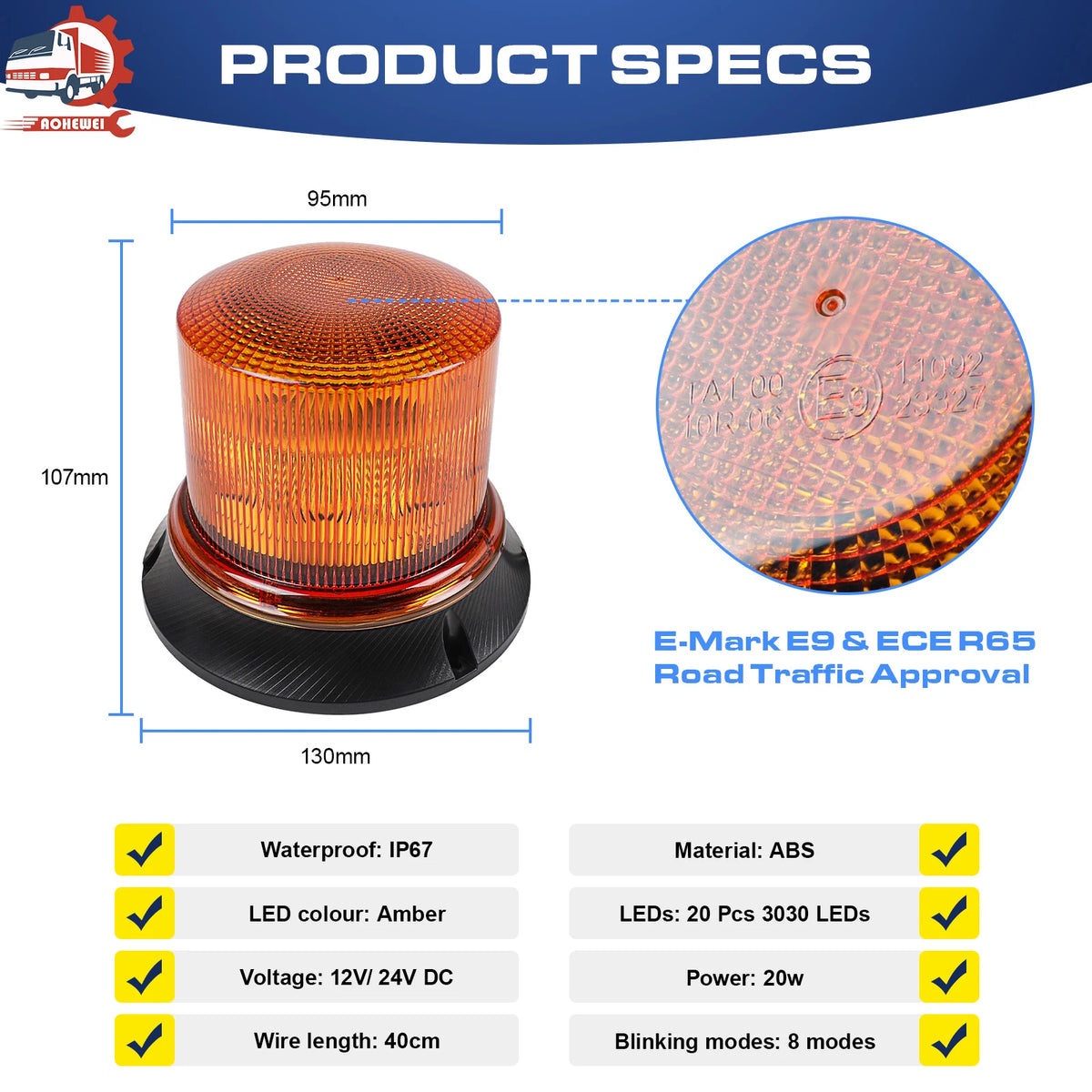 For Tractors Aohewei Rotating Flash Beacon Trailer Emergency