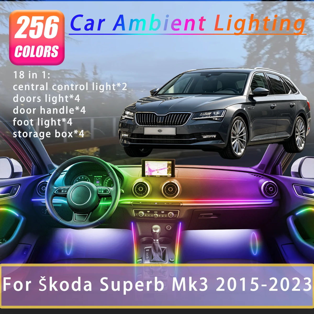 For Skoda Superb MK3 2015-2023 Years Interior Ambient Strips
