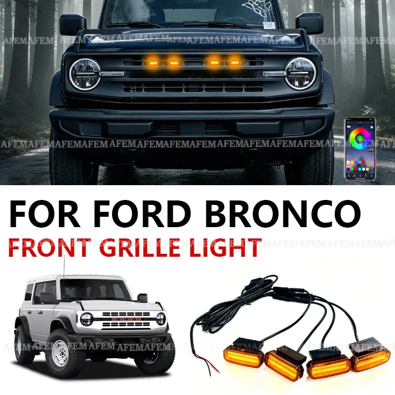 For Ford Bronco Front Bumper Small Yellow Grille Flashing