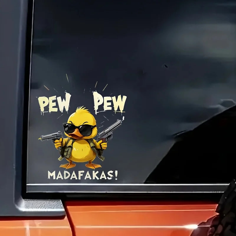 1PC Fully Armed Duck Sticker Pew Funny Cartoon Matte