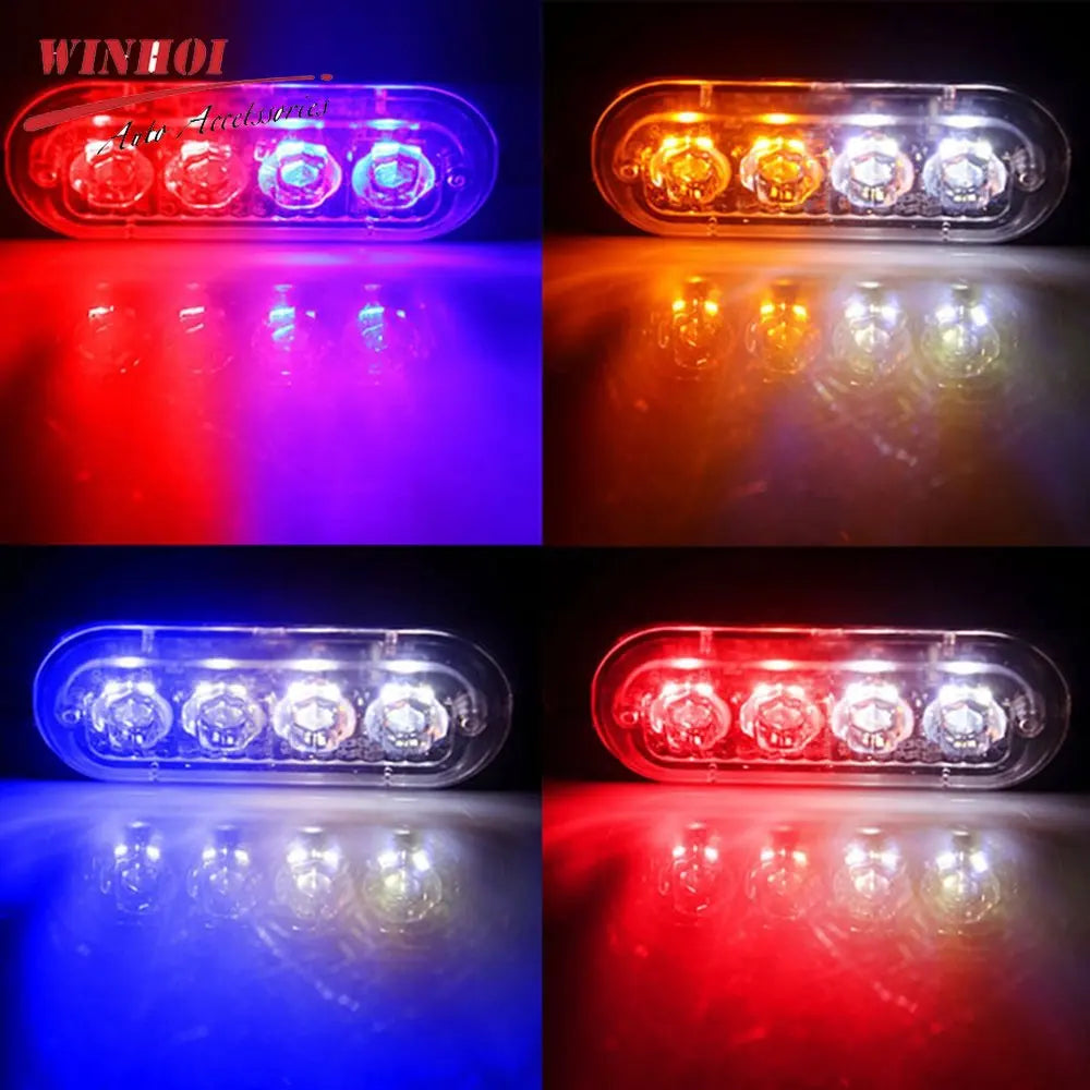 4LED Strobe Amber Blue Grill Warning 12-24v Stroboscopes Safati