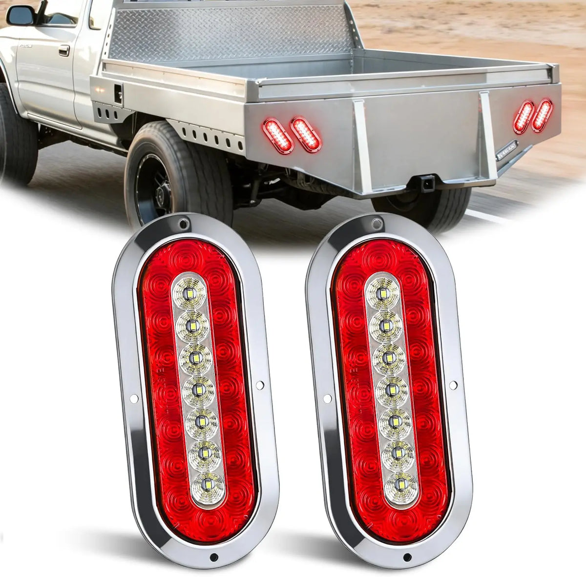 For Trailer Nilight Trailer Tail 2PCS 6inch Oval Red White Chrome