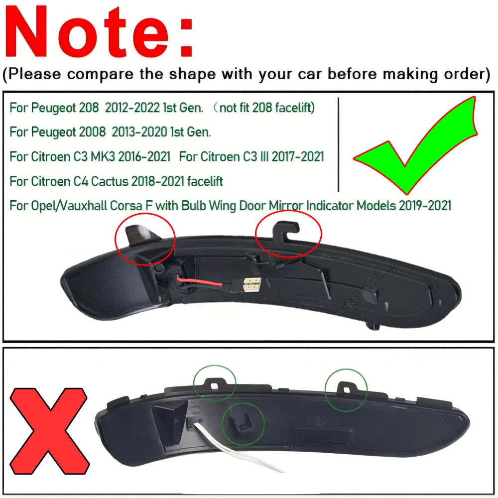 For Peugeot 208 2008 2012 2013 2014-2020 Citroen C3 Dynamic Side