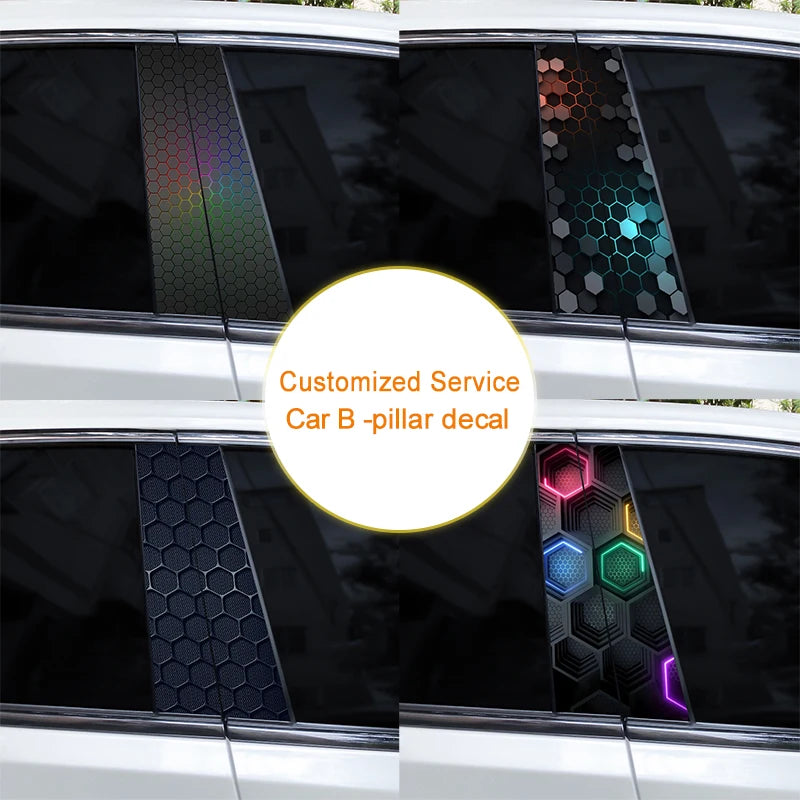 2PCS Honeycomb Image Decal b-pillar Sticker Vinyl Waterproof Door