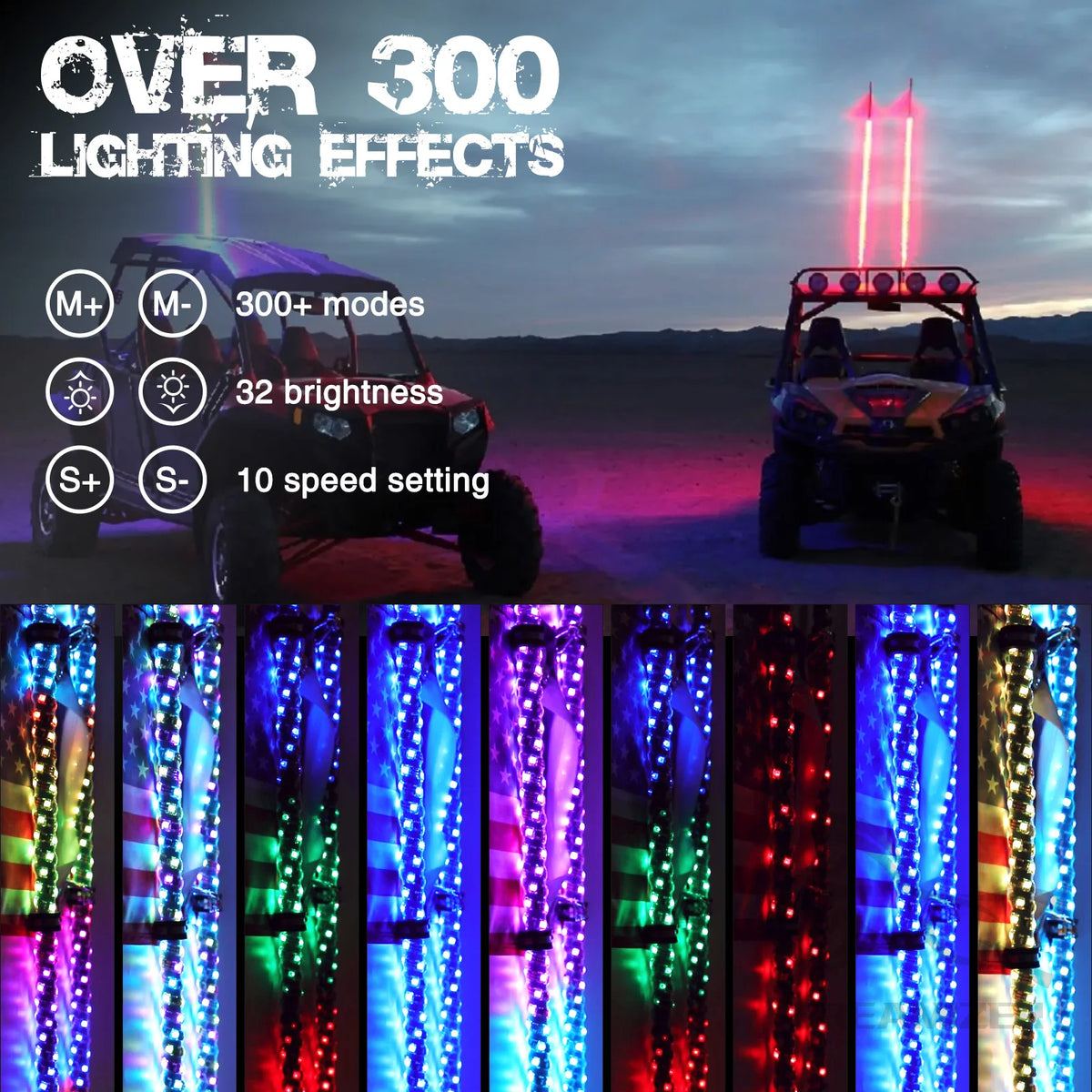 For Utv LED Backlights 4FT RGB Spiral Whip Antenna Chase