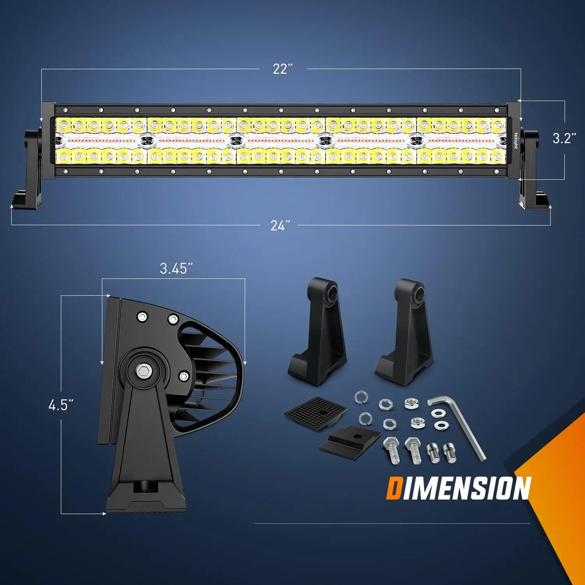 Nilight 22inch 480W Bar Spot Flood Amber White Strobe