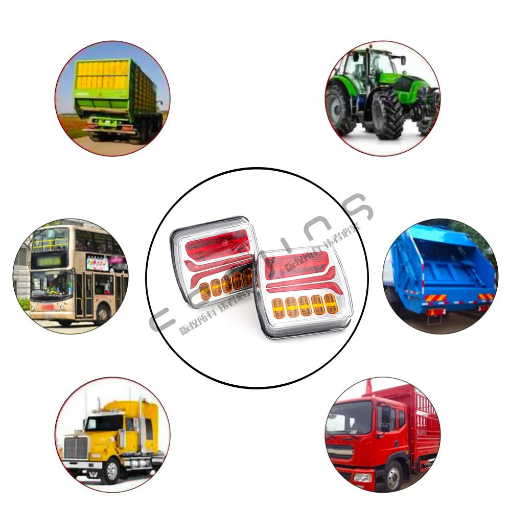 For Trailer Bus Pickup Rear Left 2PCS 12v-24v 4inch Square Tail