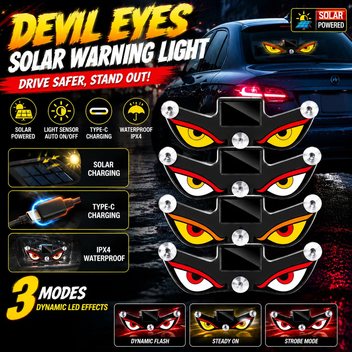 Solar Powered Devil Eye Warning Ambient Window Fun Stylish