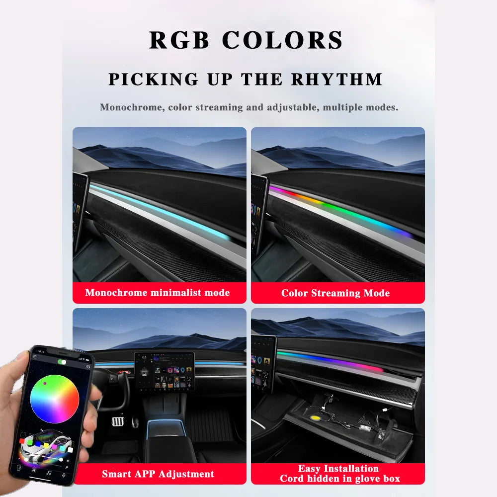 For Tesla Model 3 Y RGB Center Console Dashboard Wireless