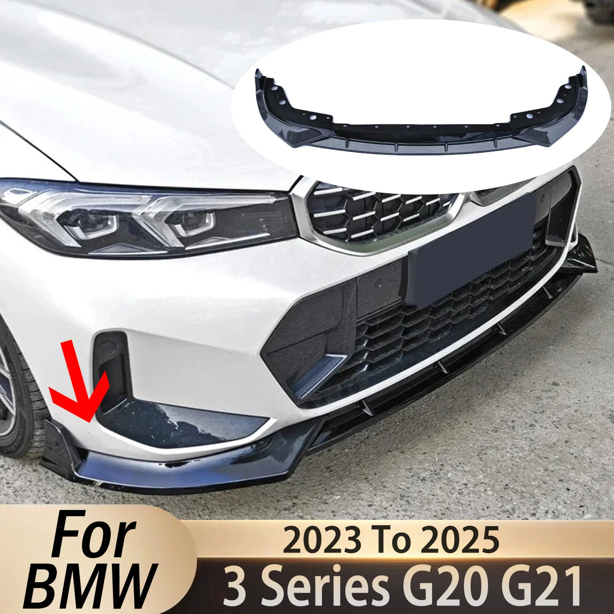For BMW 3 Series G20 G21 2023 Front Bumper Lip Chin Air Dam