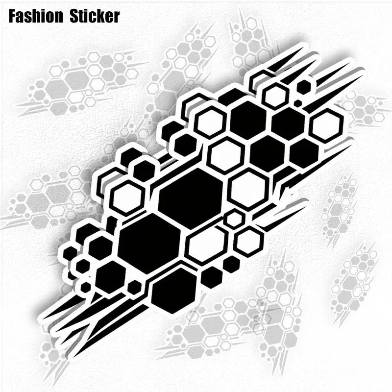 Hexagon Honeycomb Vinyl Decals 2PCS 5.5in Geometric Black Racing