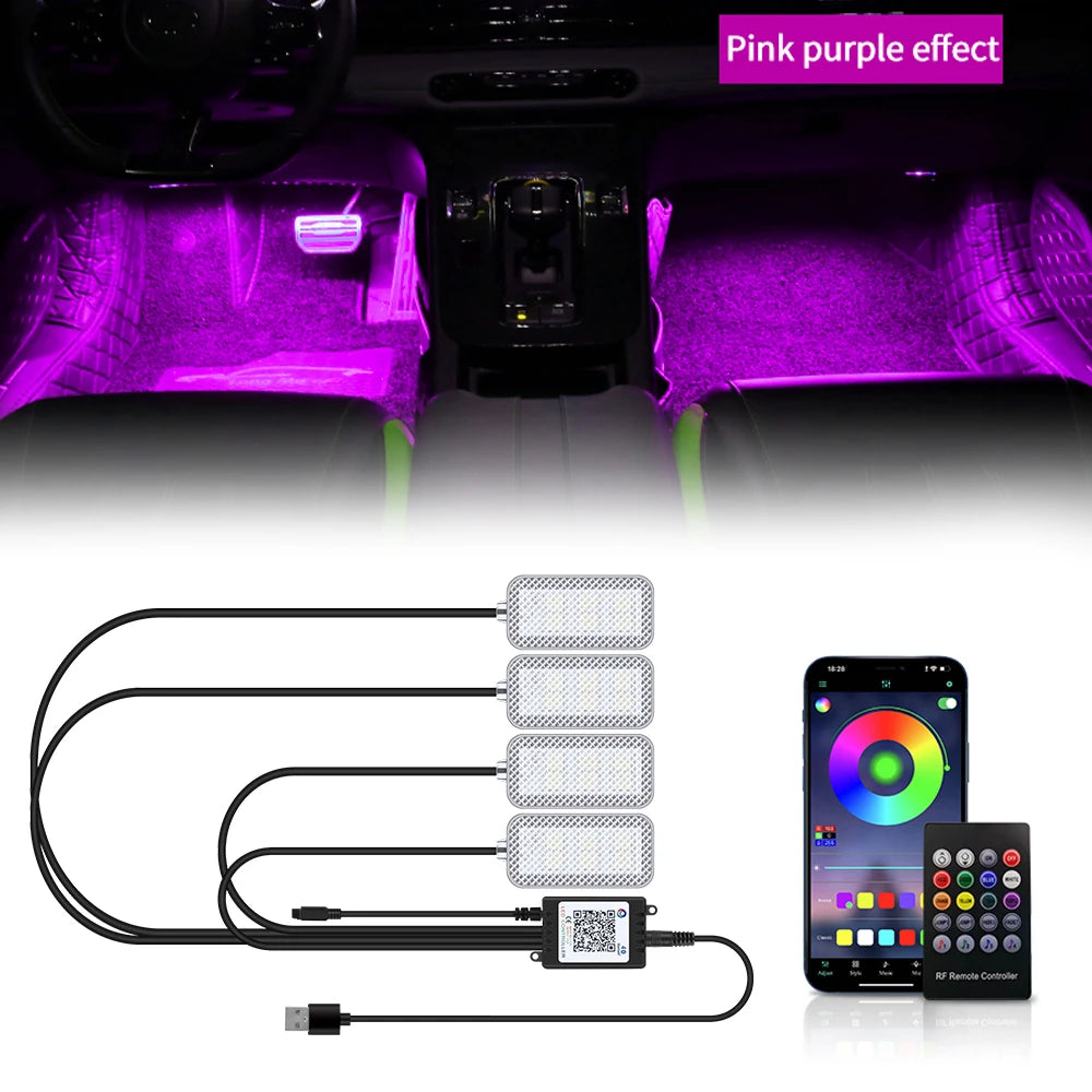 Interior Ambient Foot Strip Lighting Kit Backlight Remote APP