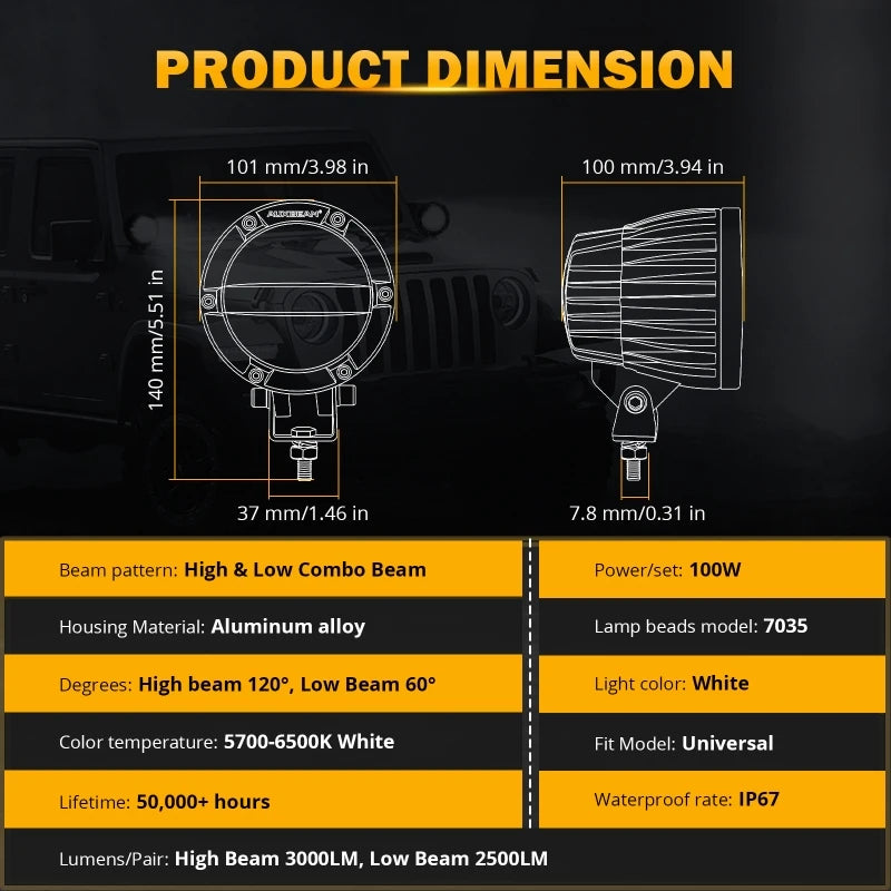 Auxbeam C4 Series Inch Round Work Driving Pod Low