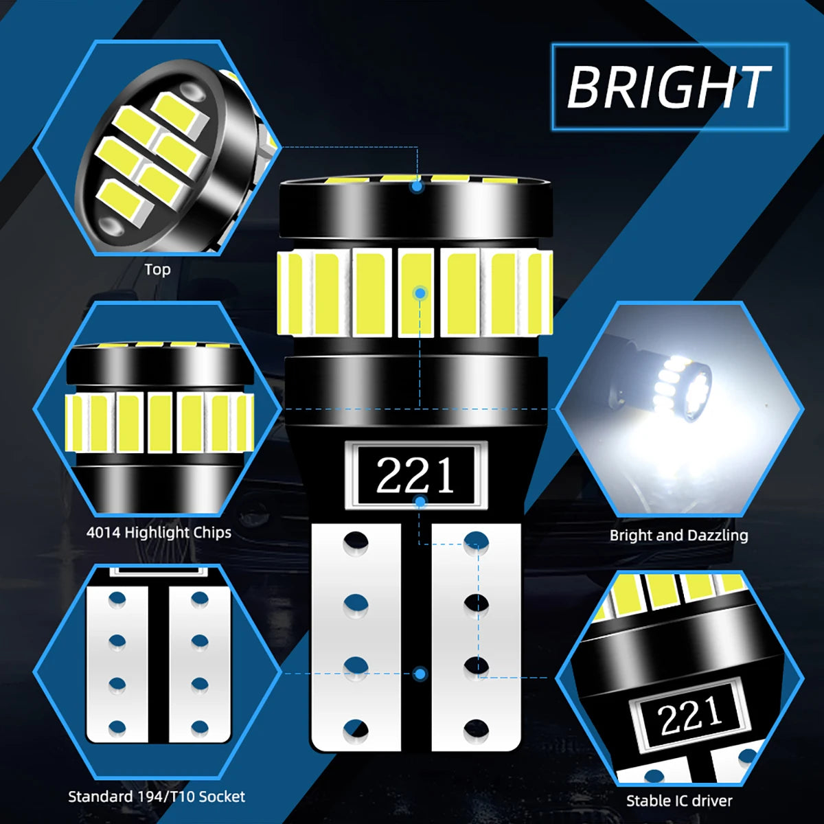 2PCS T10 W5W Canbus No Error 194 168 Bulb