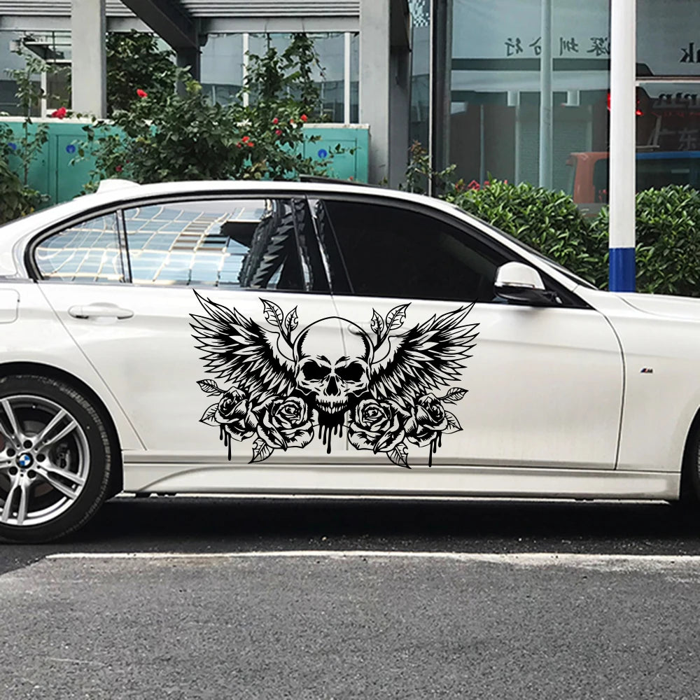 Skull Wings Flower Sticker Decal Roses Hood Body Door