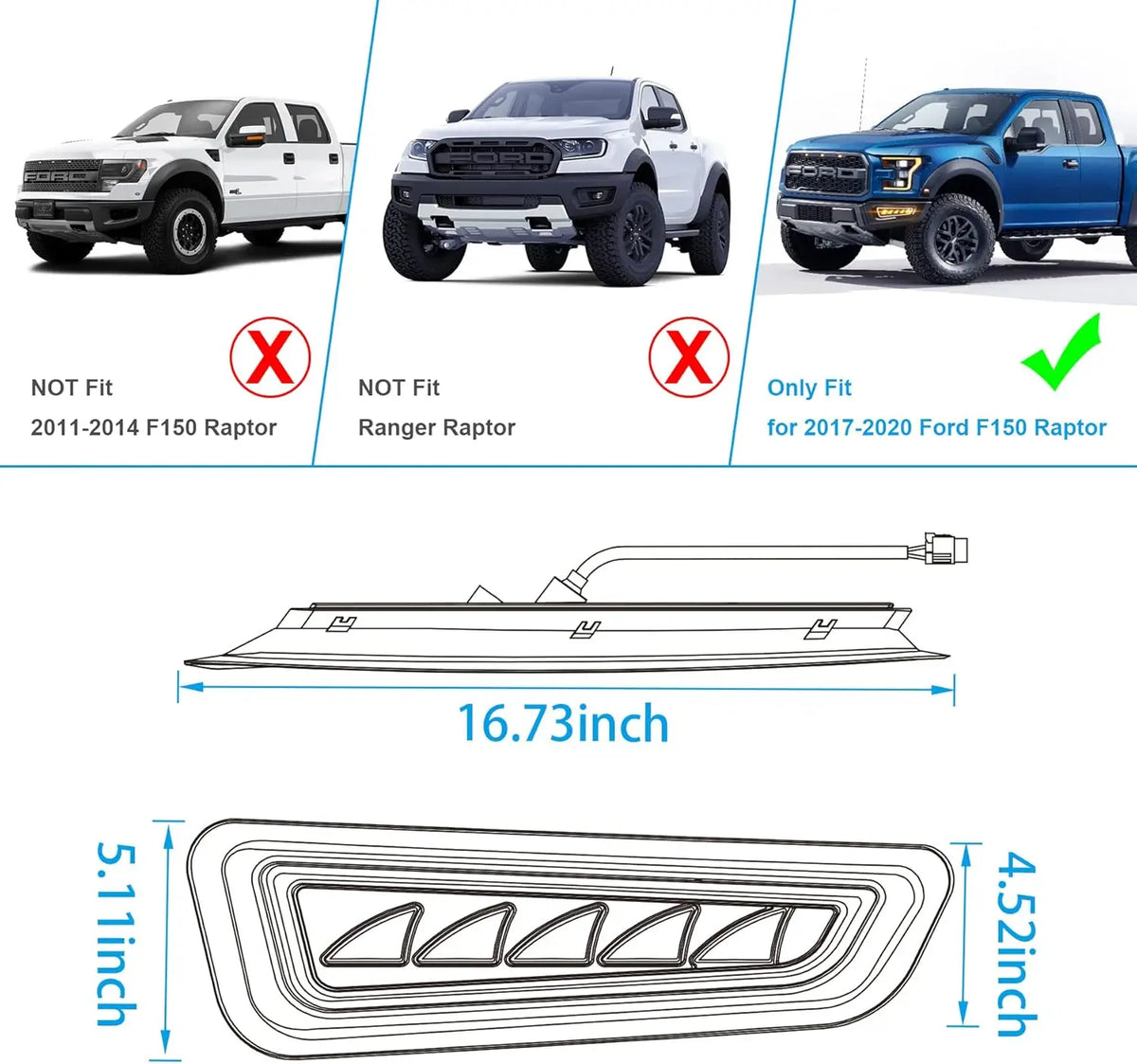 For 2017-2020 Ford F150 Raptor Movotor Waterproof Bumper Fog Ice