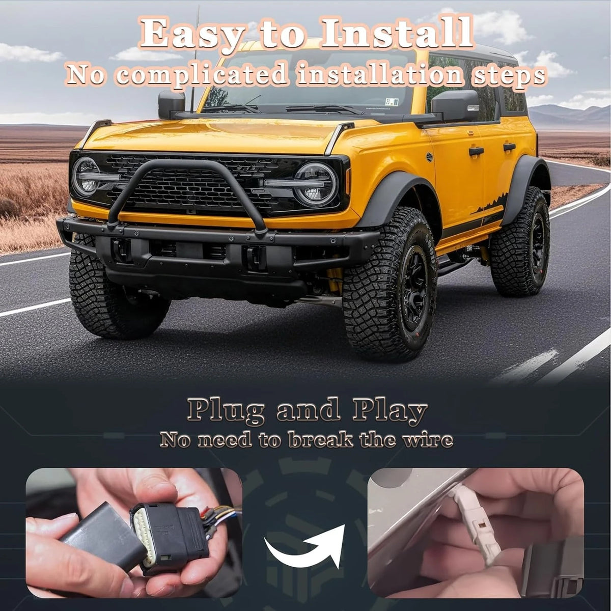 For Ford Bronco 2025 2021-2026 Black Hood Fog Amber Turn Signal
