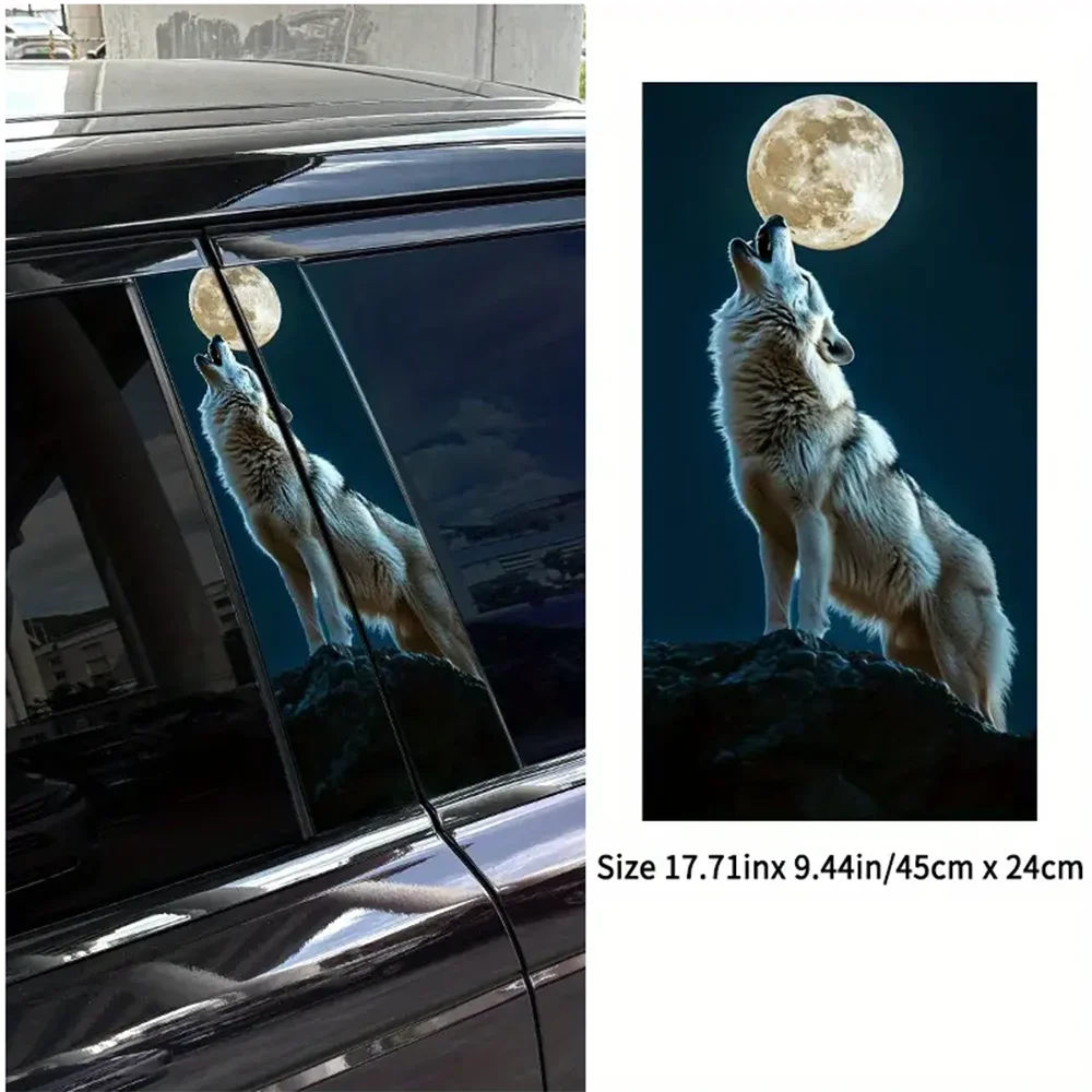 1PC Waterproof Wolf Howling At Moon b-pillar Sticker Scratch