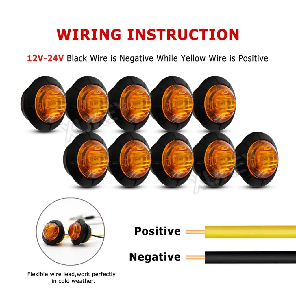 10PCS Round Side Marker 12V 24V Orange Amber Indicator