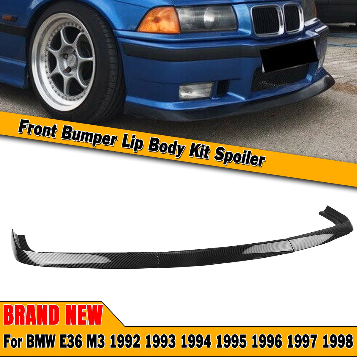 For 1991-1999 BMW E36 M3 4-Door Front Spoiler Lip Bumper Carbon