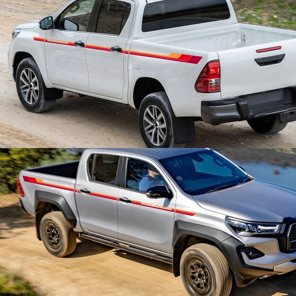 For Toyota Hilux MK8 2PCS Body Side Sticker Racing Stripes Trims