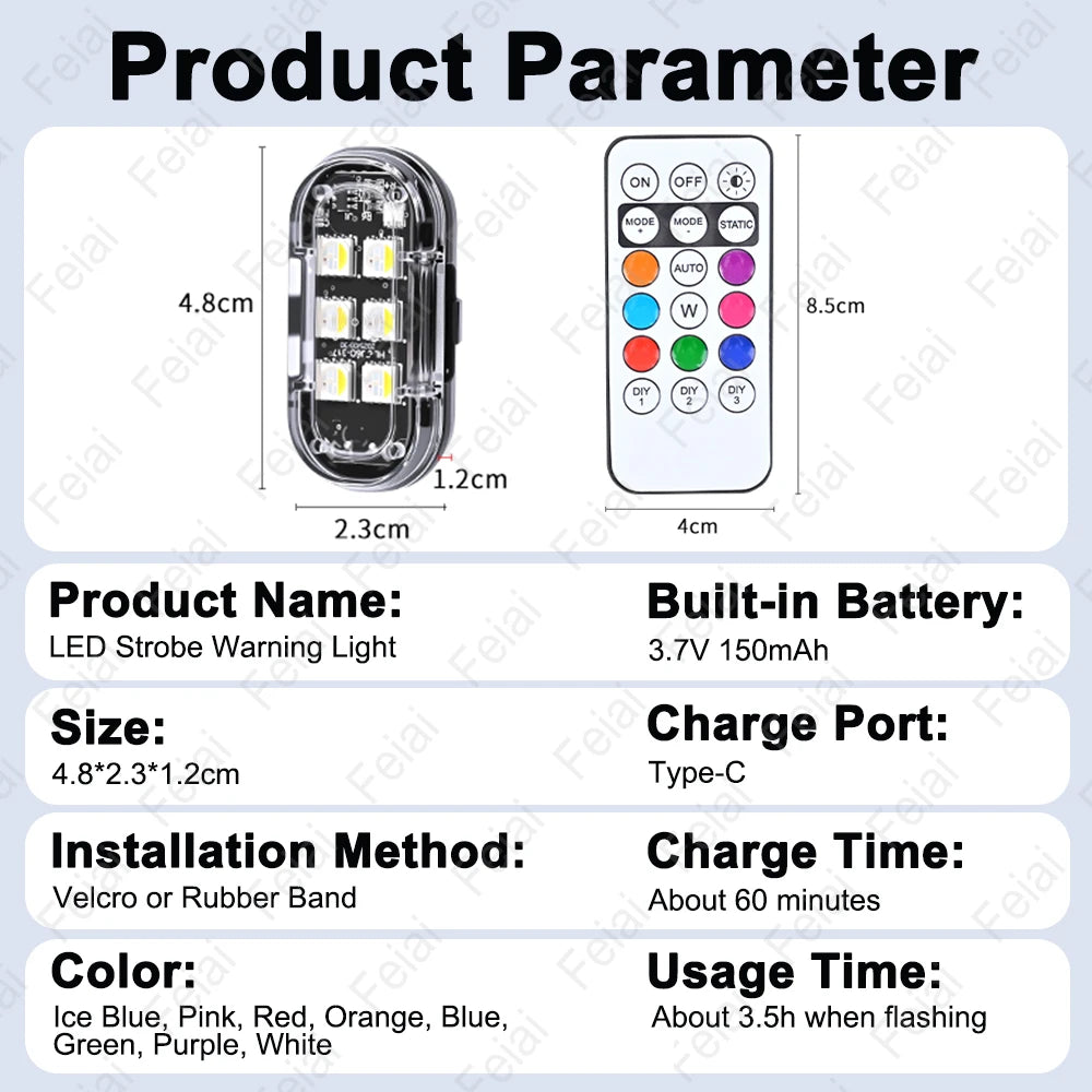 Wireless Remote Control Interior Ambient Colors Rechargeable