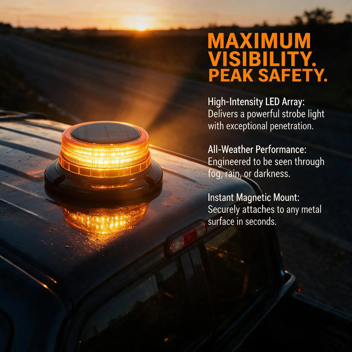 Solar Powered Rechargeable Rotating Flashing Magnetic Traffic