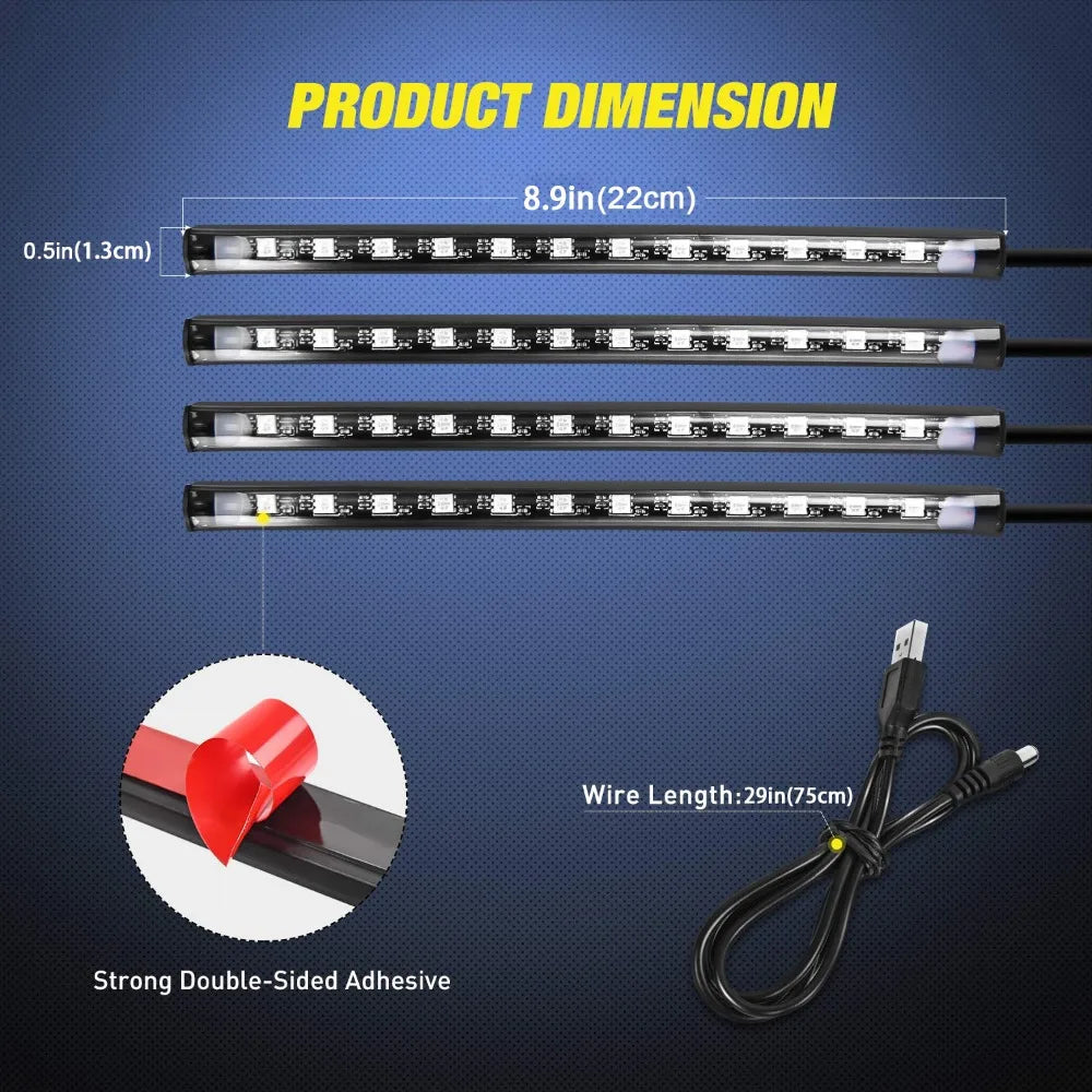 48 Interior Strip Multicolor Under Dash Lighting Kit USB