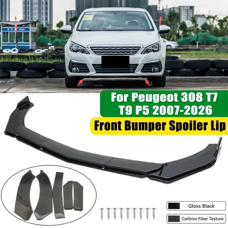 For Peugeot 308 T7 T9 P5 2007-2026 5PCS ABS Front Bumper Lip