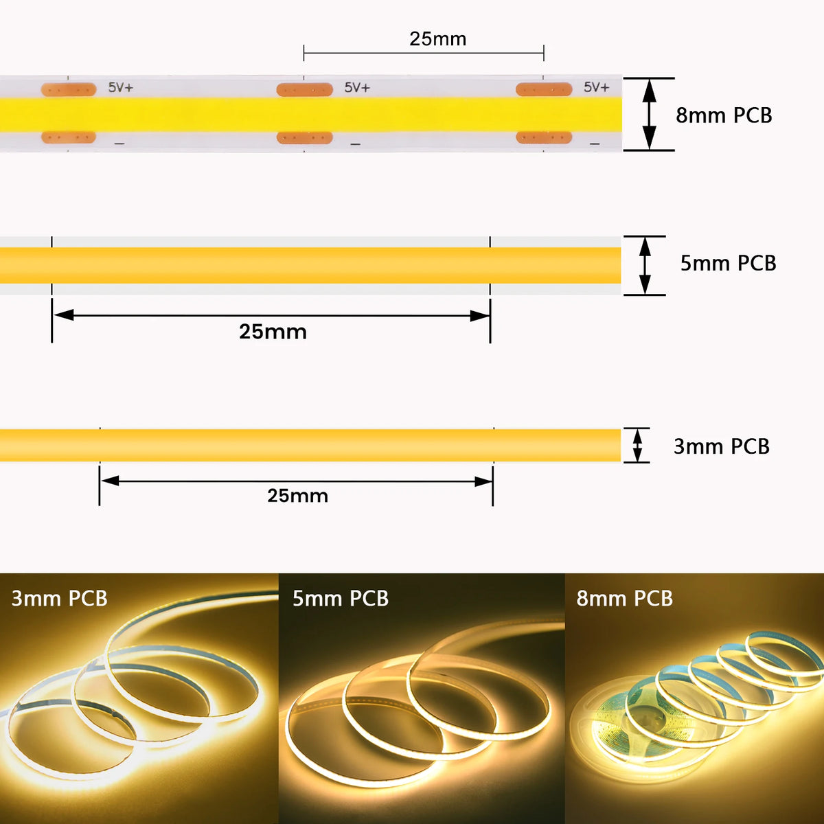 5V Cob Strip 3MM 5MM 8MM Pcb Density Battery