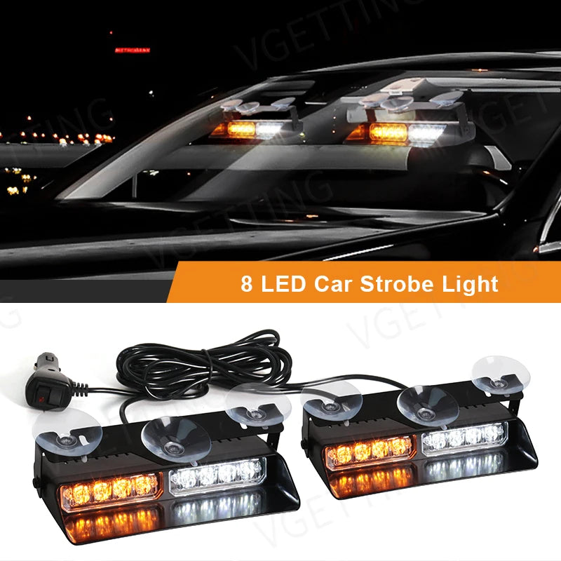 For Flash Warning Lamp Windshield Bar 2-in-1 Front Strobe Beads