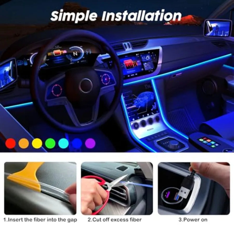 USB Interior Strip Colors Ambient Lighting Fiber Optic Music