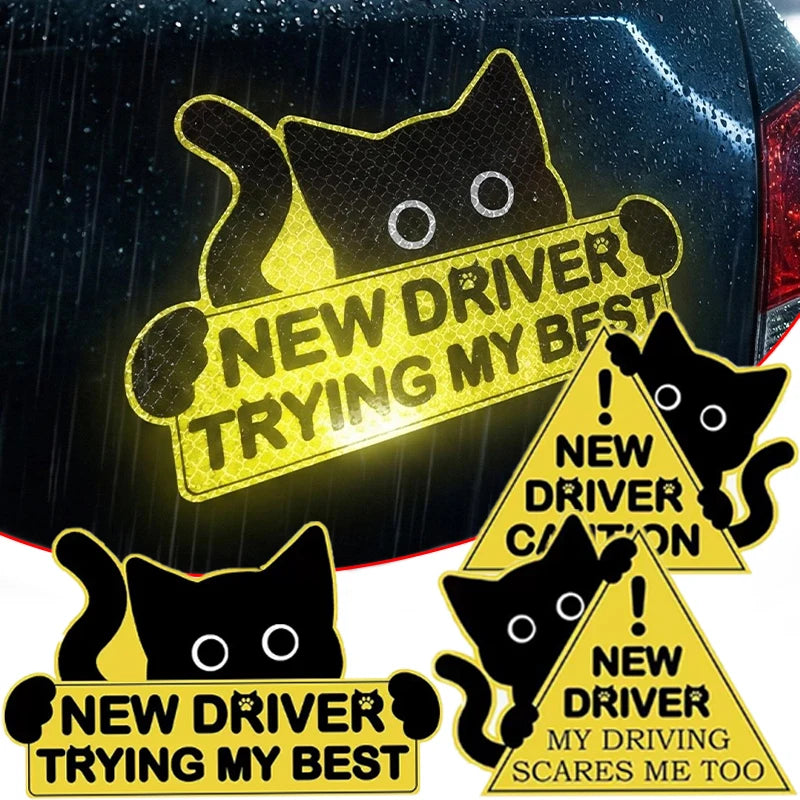 3PCS Driver Reflective Sticker self-adhesive Black Cat Decal Body