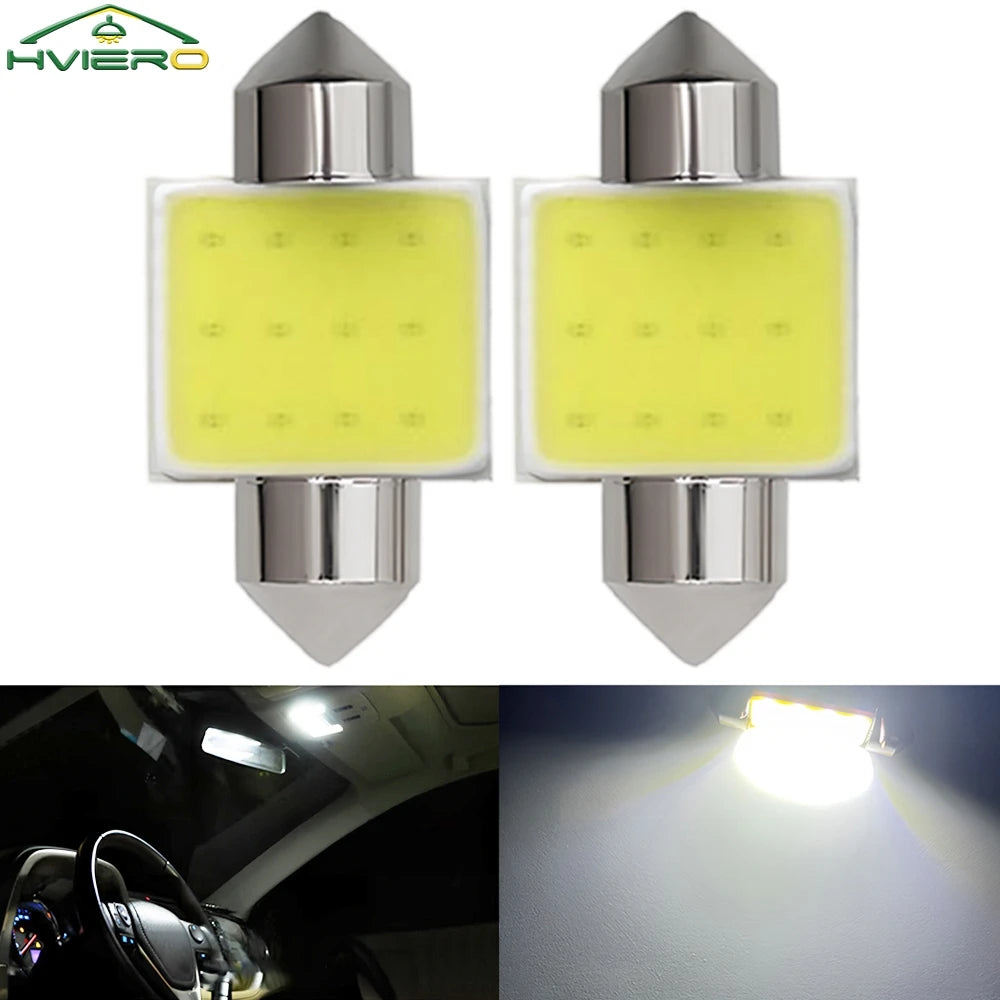 2PCS 12SMD White Color Cob Festoon Dome Reading 31MM
