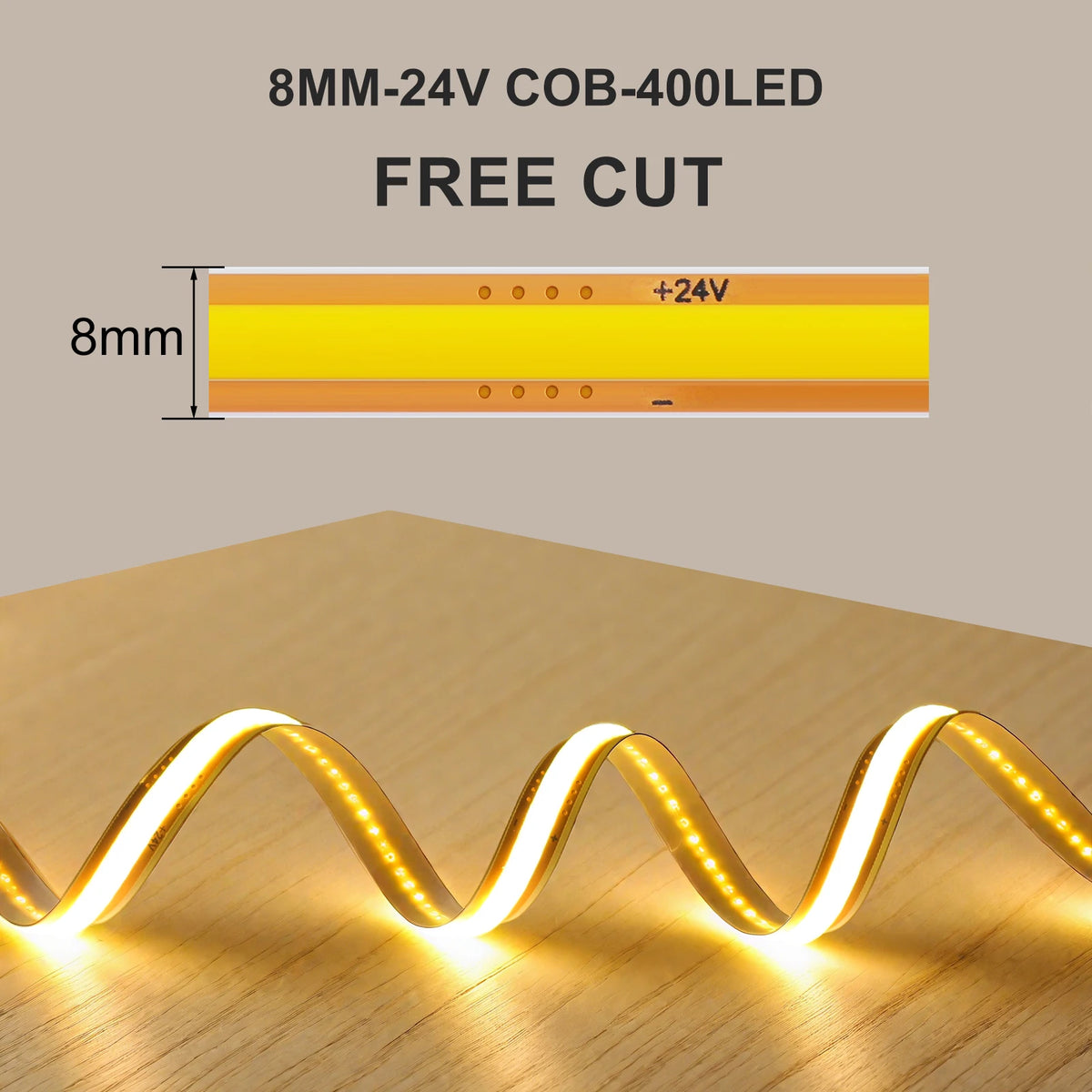 8MM Cut Cob Strip 400leds M 12V 24V Density