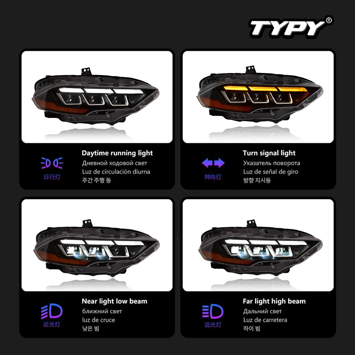 For Ford Mustang Headlights 2018-2023 Upgrade Typy Modified