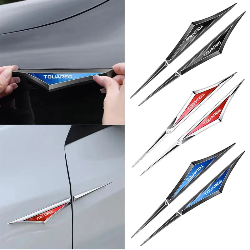 For Volkswagen VW Touareg 3D Alloy 2PCS Knife Emblem Body Side
