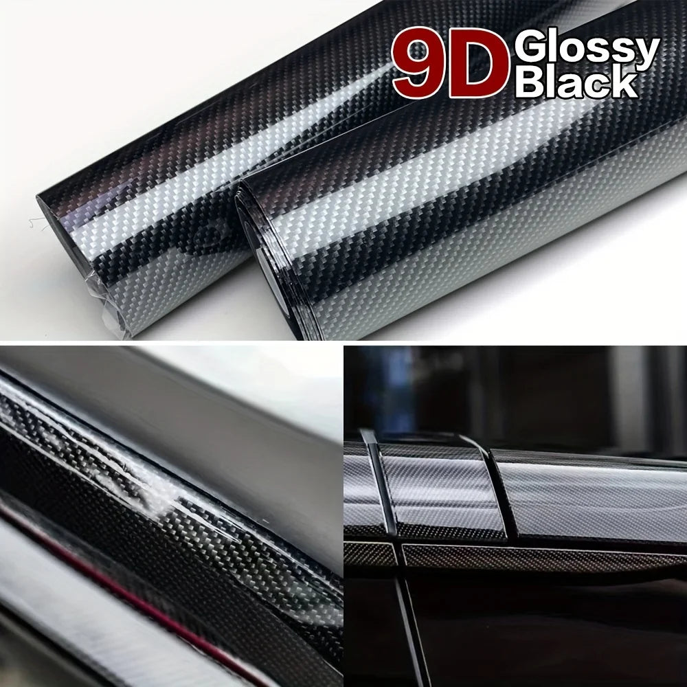 For Auto Body high-gloss Black 9D Carbon Fiber Stickers Vinyl