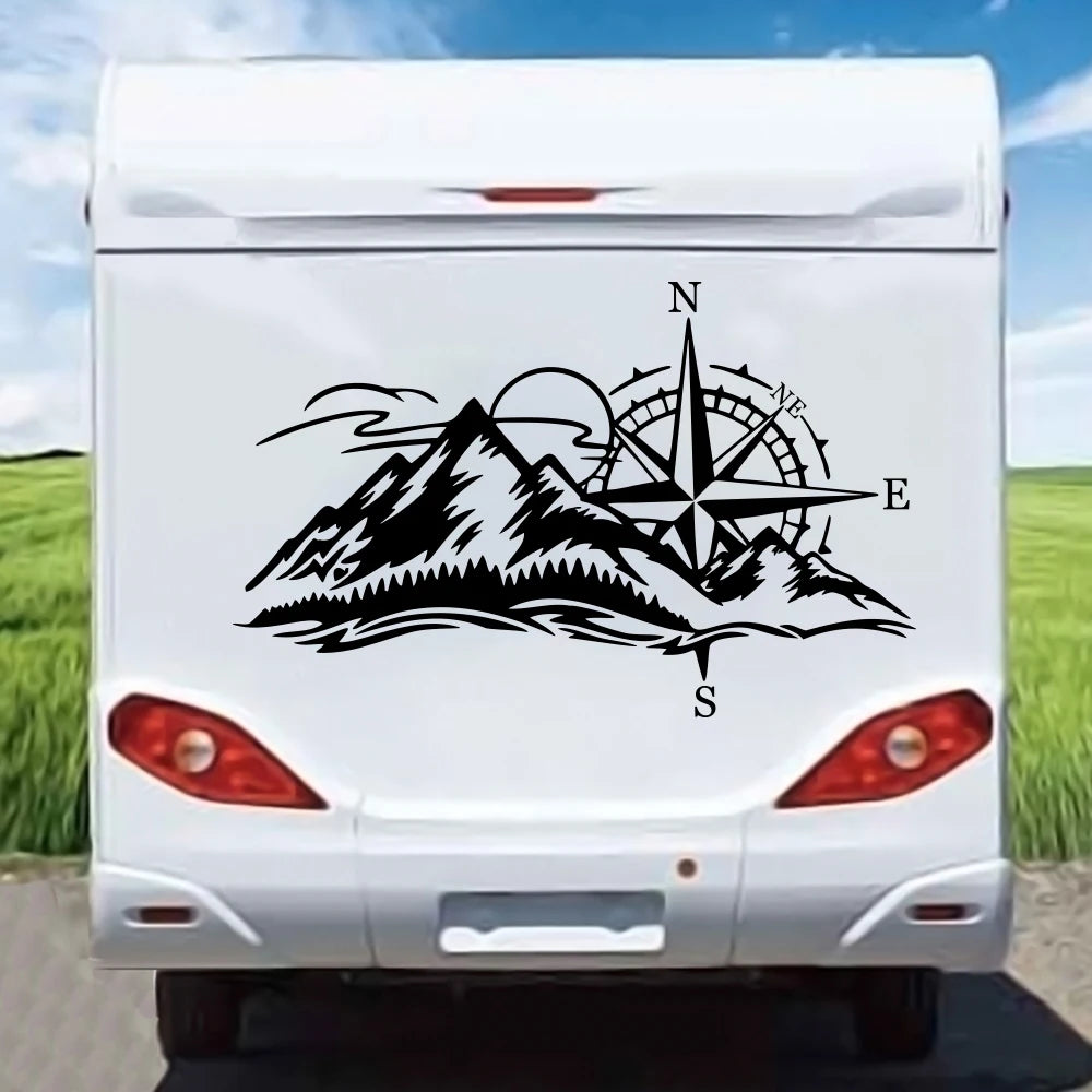 Large Compass Mountain Wind Rose Camper Rv Sticker Adventure