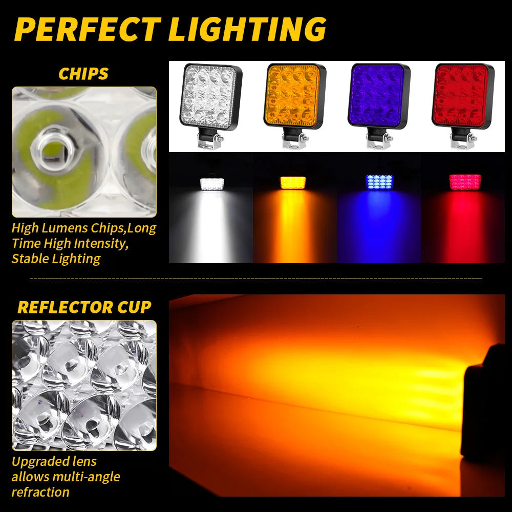 Waterproof 16leds Work Square Spotlight 48W 12V SUV Truck
