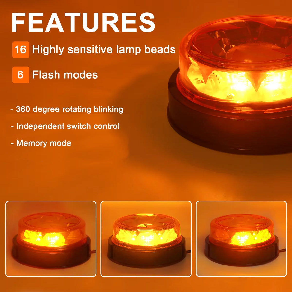 12v-24v Emergency Traffice Vehicles Amber Strobe Warning Mount