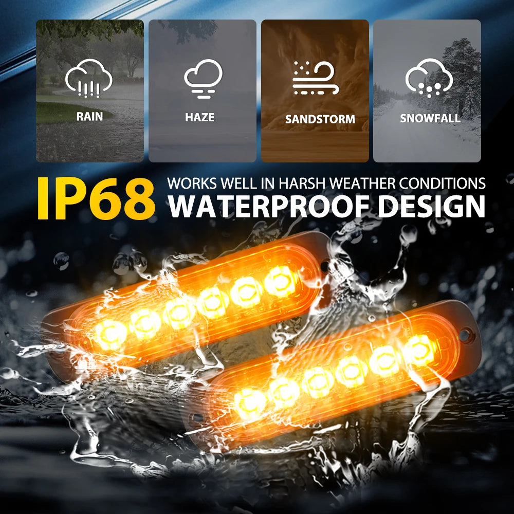 2PCS Amber Strobe Flash Lamps Bars Motorcycle Truck Drl