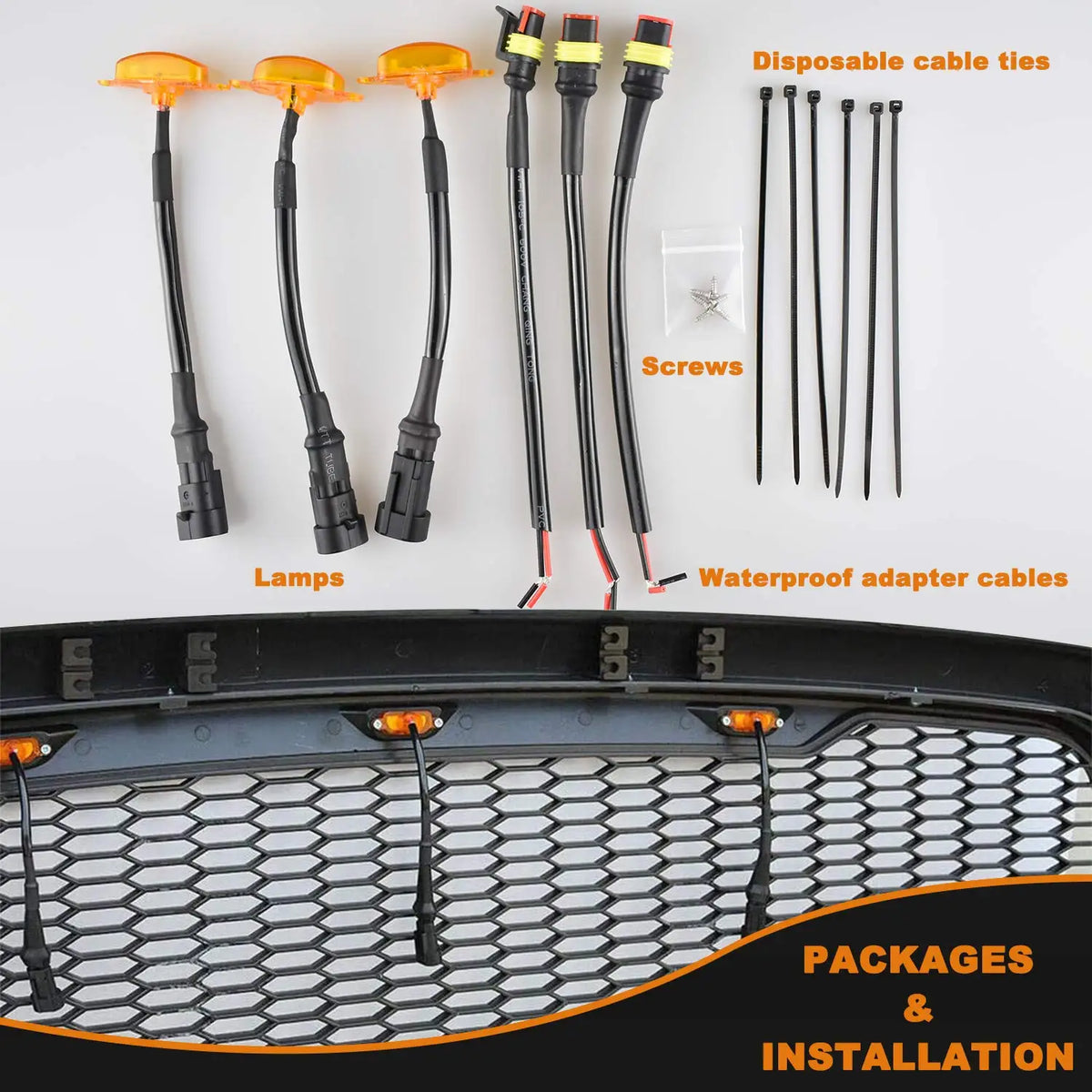 For Ford Raptor F150 F250 F350 Amber 3PCS Front Grille Raptor