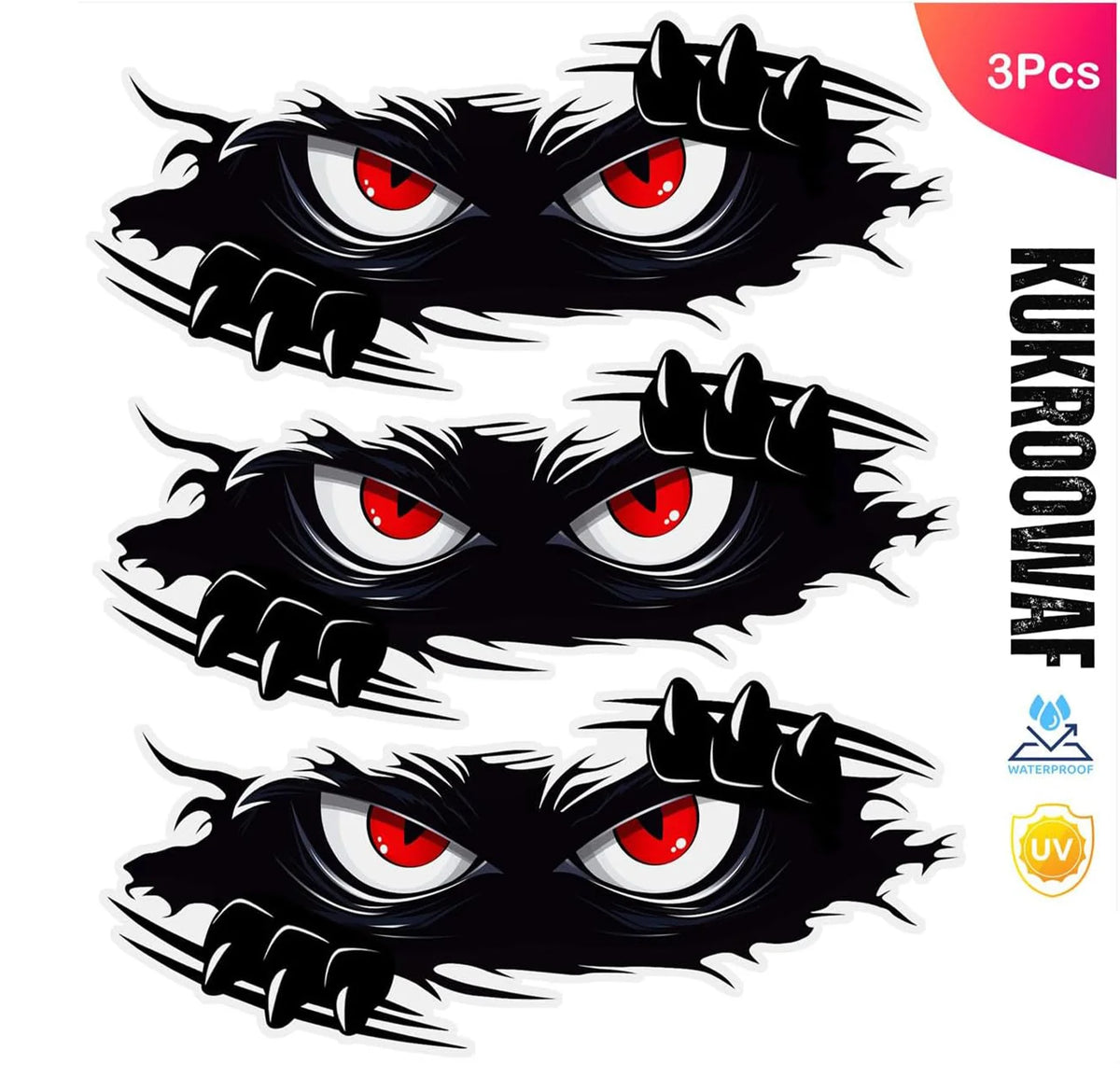 3PCS Funny Monster Sticker Waterproof 3D Vinyl Self Adhesive