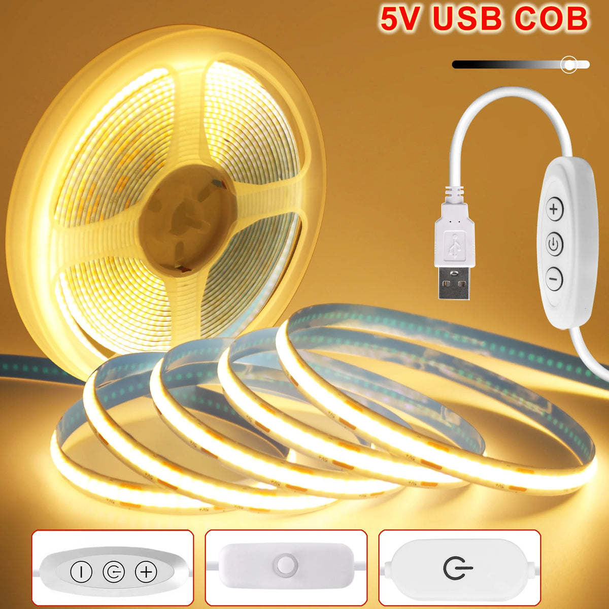 Dimmable Cob Strip 5V USB Flexible Tape On Off