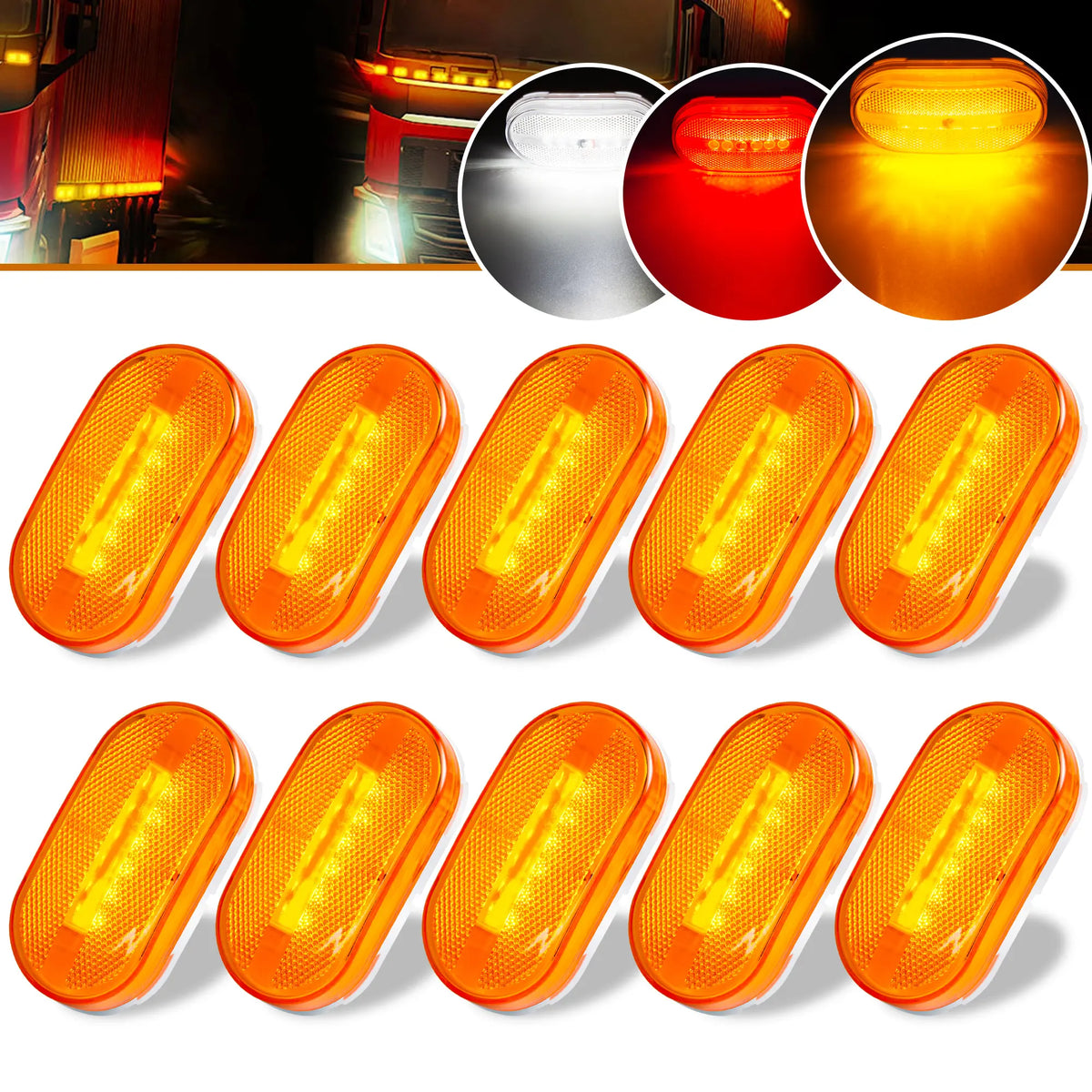 8PCS 6LED Dc 12V Side Marker Clearance Trailer Rectangular