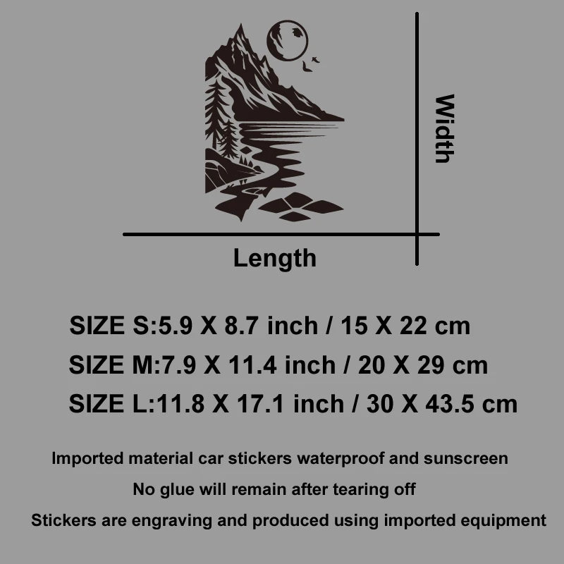 Mountain River Moon Nature Decal Waterproof Vinyl Window Bumper